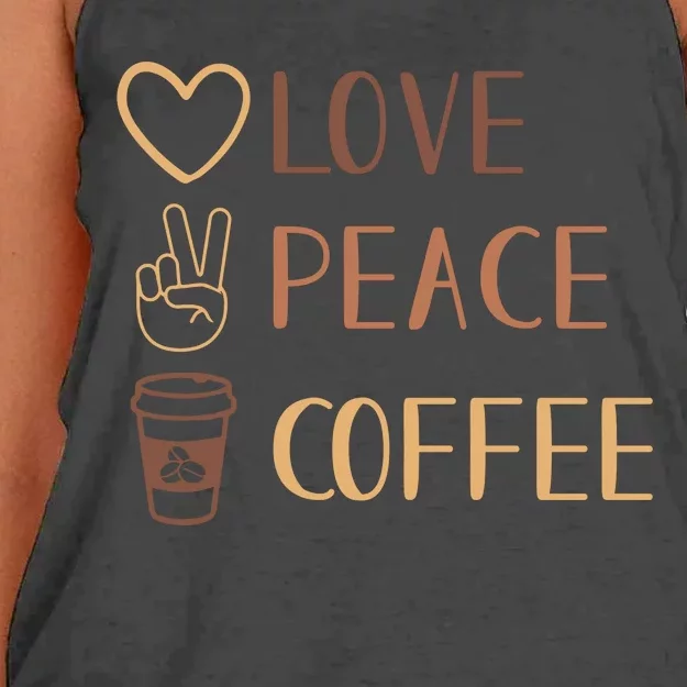 Love Peace Coffee Funny Women's Knotted Racerback Tank