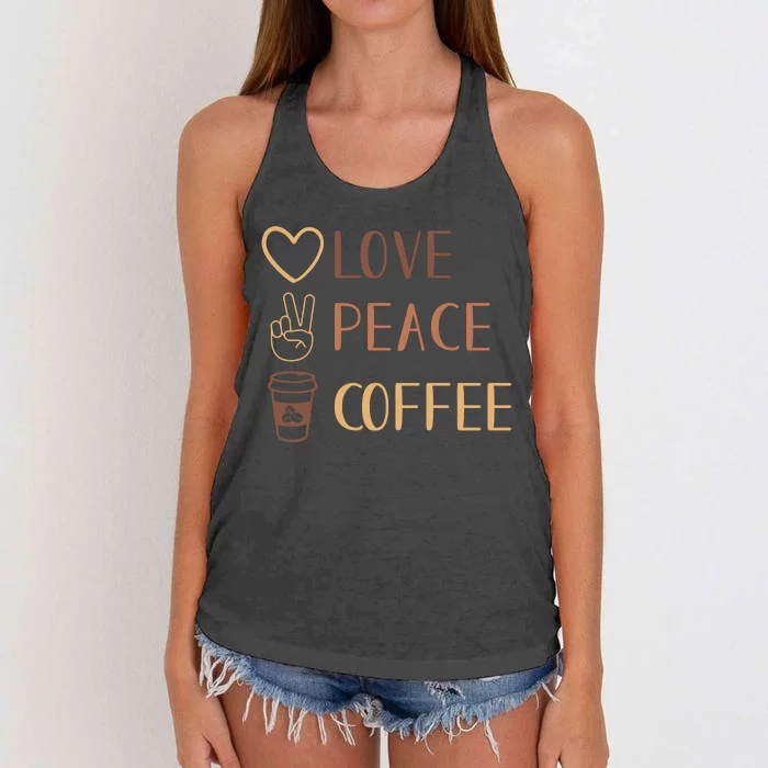 Love Peace Coffee Funny Women's Knotted Racerback Tank