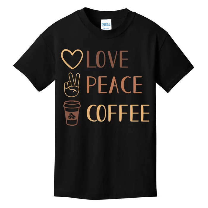 Love Peace Coffee Funny Kids T-Shirt