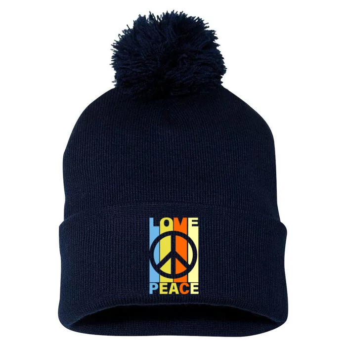 Love Peace Hippie Retro Pom Pom 12in Knit Beanie