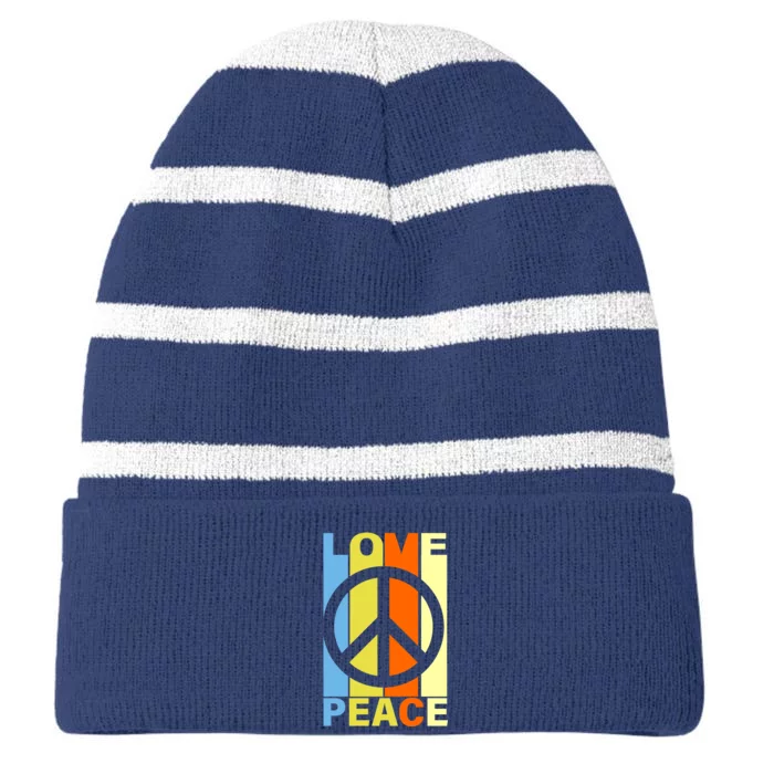 Love Peace Hippie Retro Striped Beanie with Solid Band