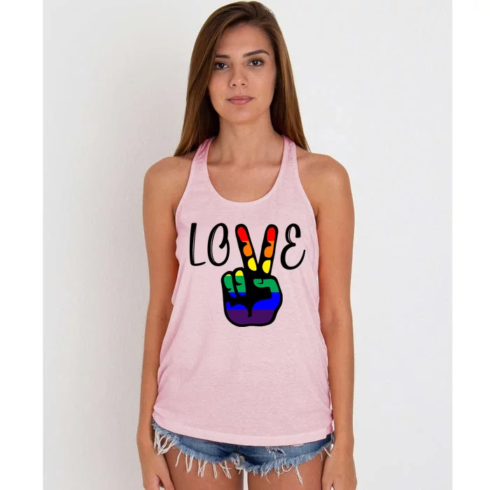 Love Pride Peace Sign Women's Knotted Racerback Tank