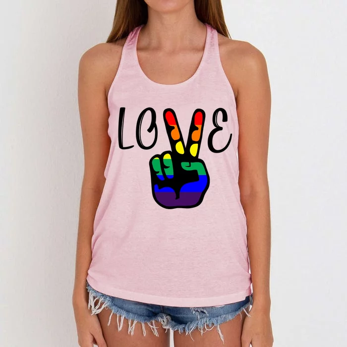 Love Pride Peace Sign Women's Knotted Racerback Tank