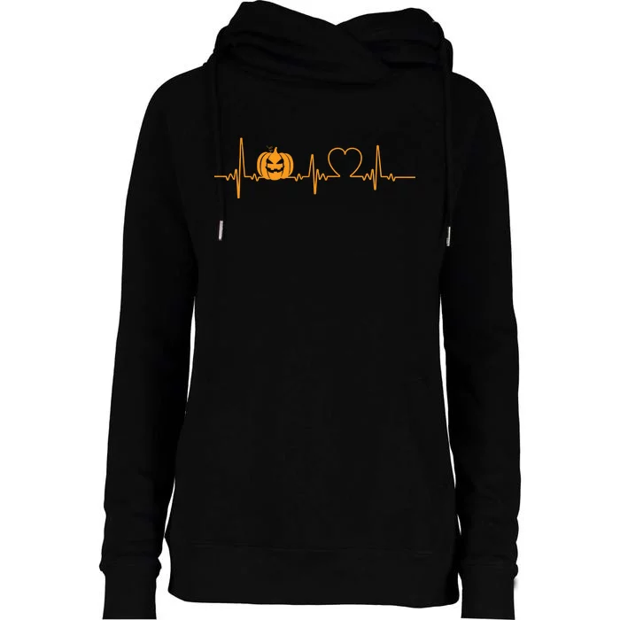 Love Pumpkins Halloween Heartbeat Womens Funnel Neck Pullover Hood