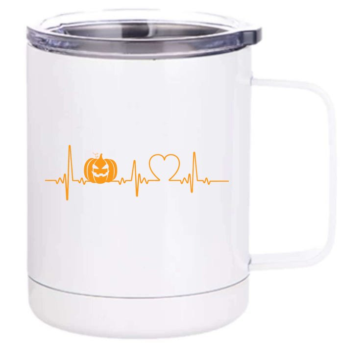 Love Pumpkins Halloween Heartbeat Front & Back 12oz Stainless Steel Tumbler Cup