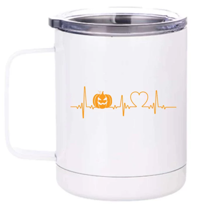 Love Pumpkins Halloween Heartbeat Front & Back 12oz Stainless Steel Tumbler Cup