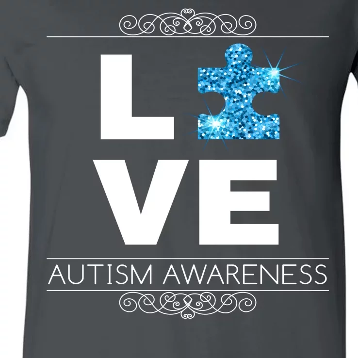 Love Puzzle Piece Autism Awareness Design V-Neck T-Shirt