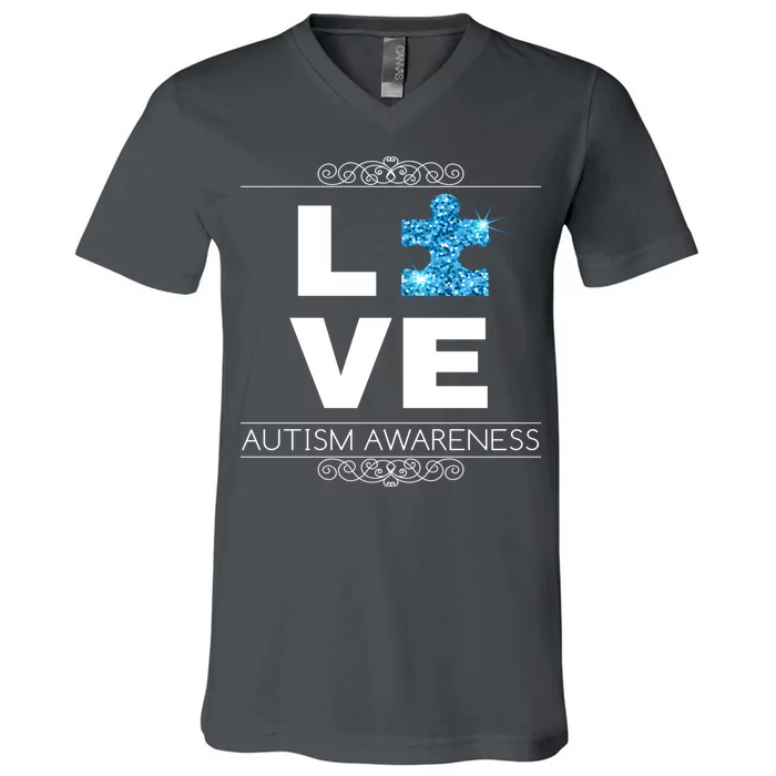 Love Puzzle Piece Autism Awareness Design V-Neck T-Shirt