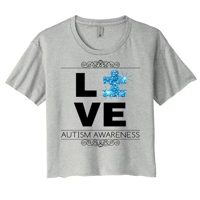 Love Puzzle Piece Autism Awareness Design Women's Crop Top Tee