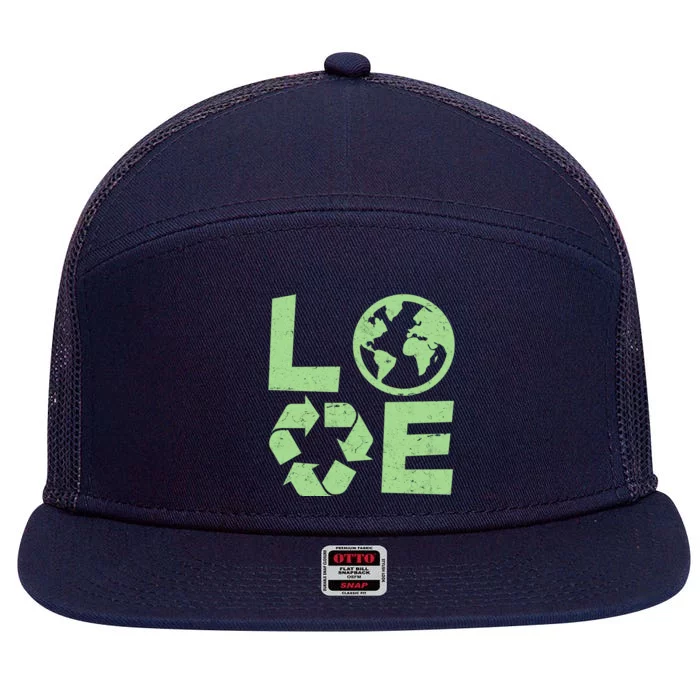 LOVE Recycle Earth Day 7 Panel Mesh Trucker Snapback Hat