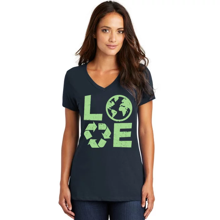 LOVE Recycle Earth Day Women's V-Neck T-Shirt