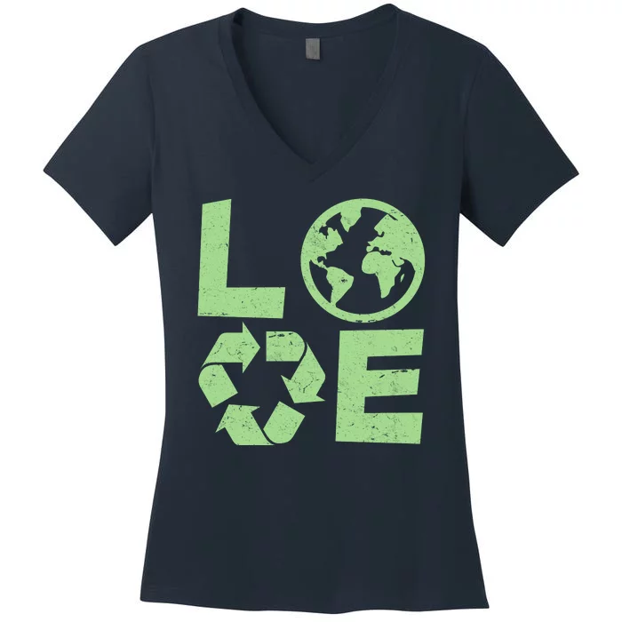 LOVE Recycle Earth Day Women's V-Neck T-Shirt