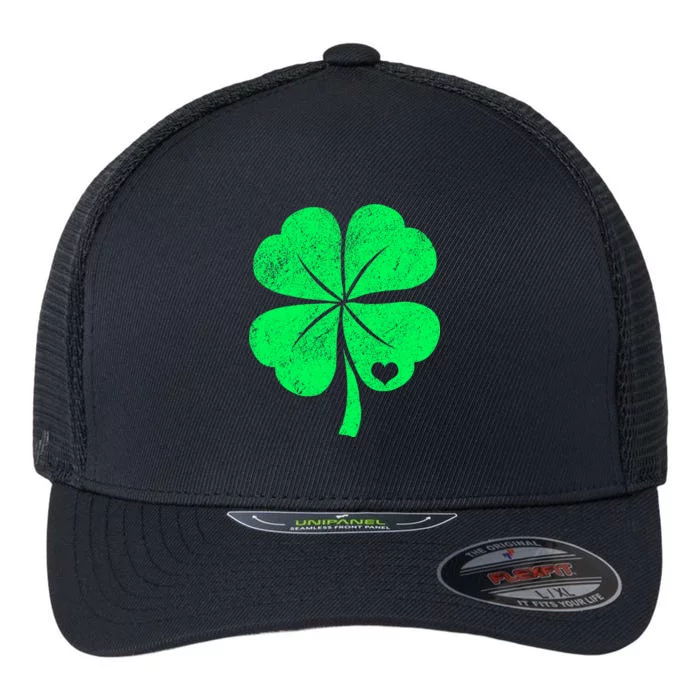 Love Shamrock Vintage Distressed Irish Clover Flexfit Unipanel Trucker Cap