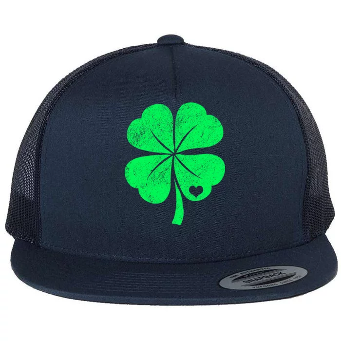 Love Shamrock Vintage Distressed Irish Clover Flat Bill Trucker Hat