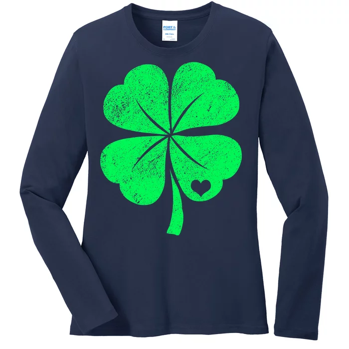 Love Shamrock Vintage Distressed Irish Clover Ladies Long Sleeve Shirt