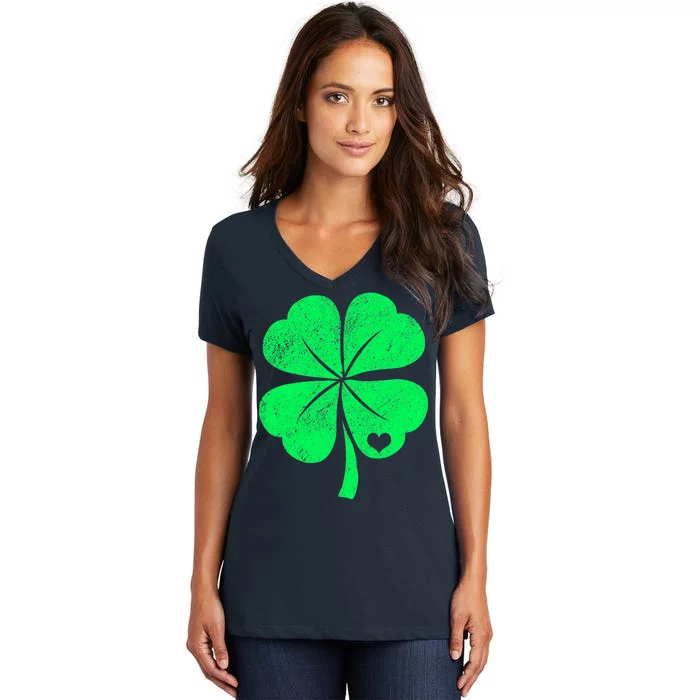 Love Shamrock Vintage Distressed Irish Clover Women's V-Neck T-Shirt