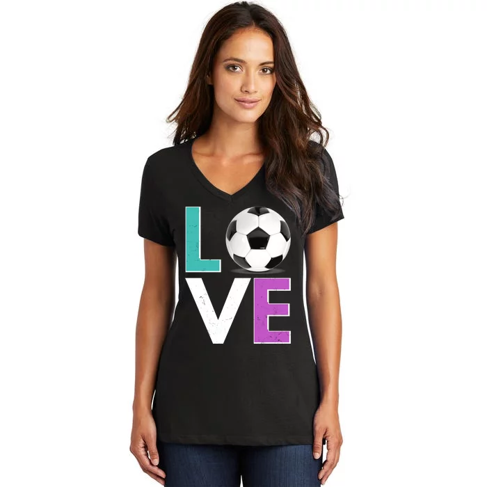 LOVE Soccer Sports Fan Women's V-Neck T-Shirt