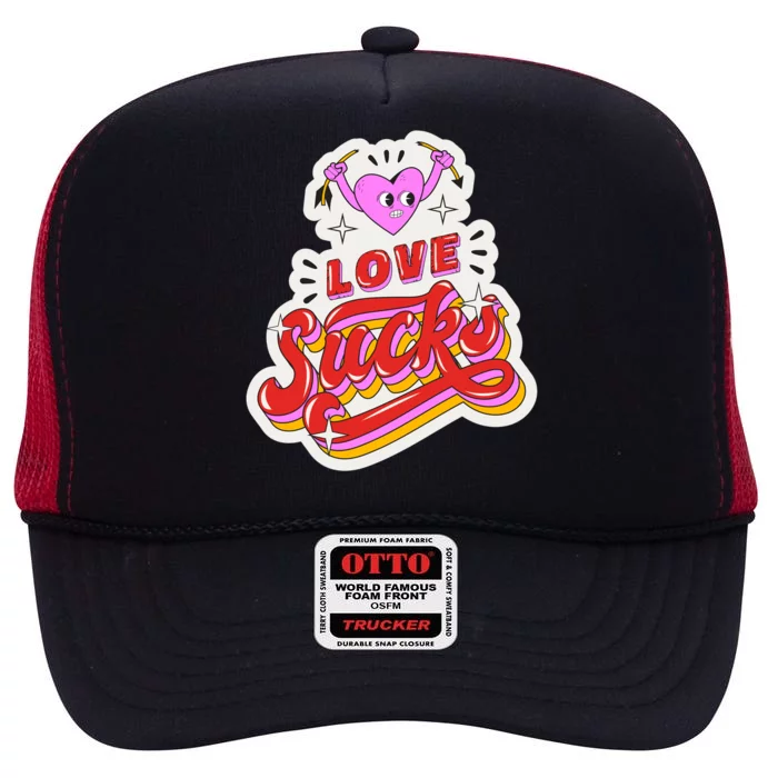 Love Sucks Funny Valentine's Day High Crown Mesh Trucker Hat