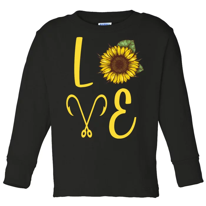 Love Sunflower And Fishing Toddler Long Sleeve Shirt