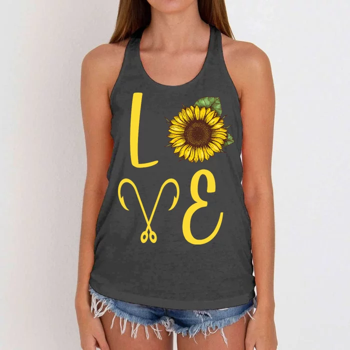 Love Sunflower And Fishing Women's Knotted Racerback Tank