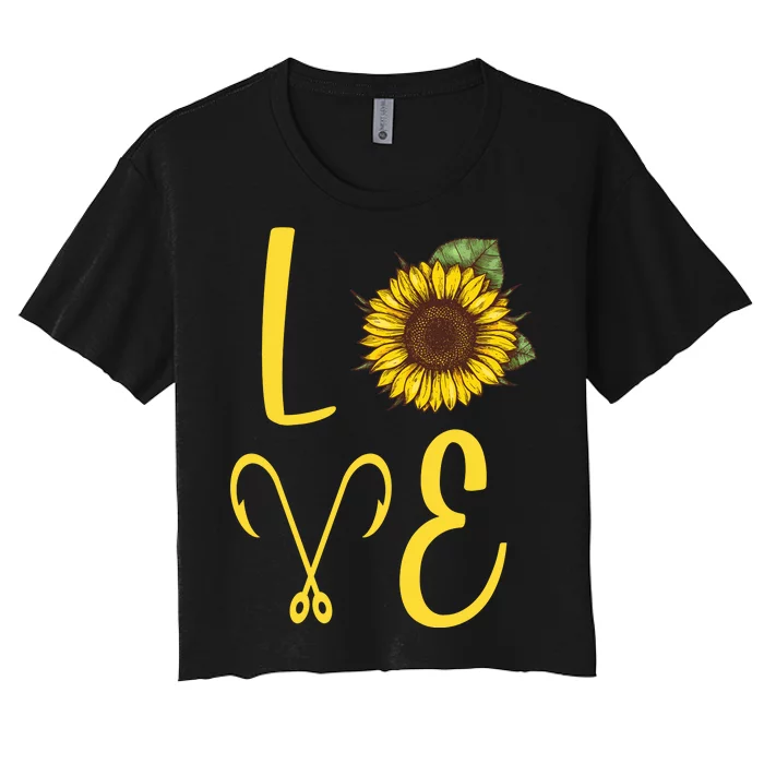 Love Sunflower And Fishing Women's Crop Top Tee