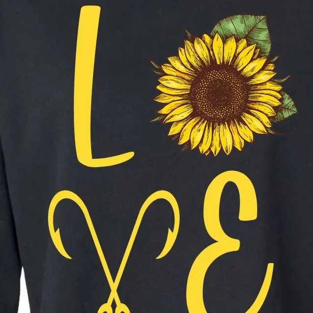 Love Sunflower And Fishing Cropped Pullover Crew