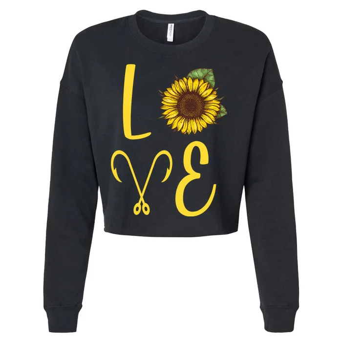 Love Sunflower And Fishing Cropped Pullover Crew