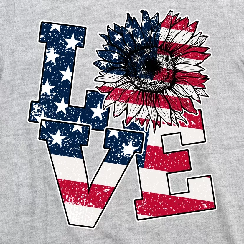 Love Sunflower Patriotic American Flag 4th Of July T-Shirt