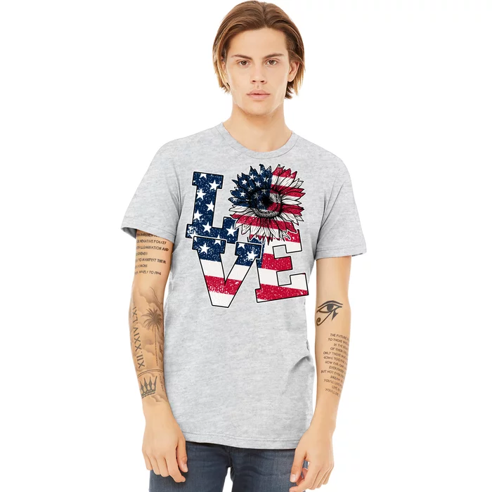 Love Sunflower Patriotic American Flag 4th Of July Premium T-Shirt