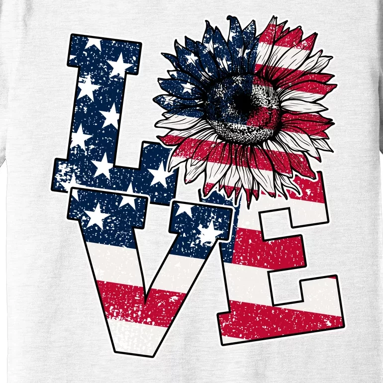 Love Sunflower Patriotic American Flag 4th Of July Premium T-Shirt