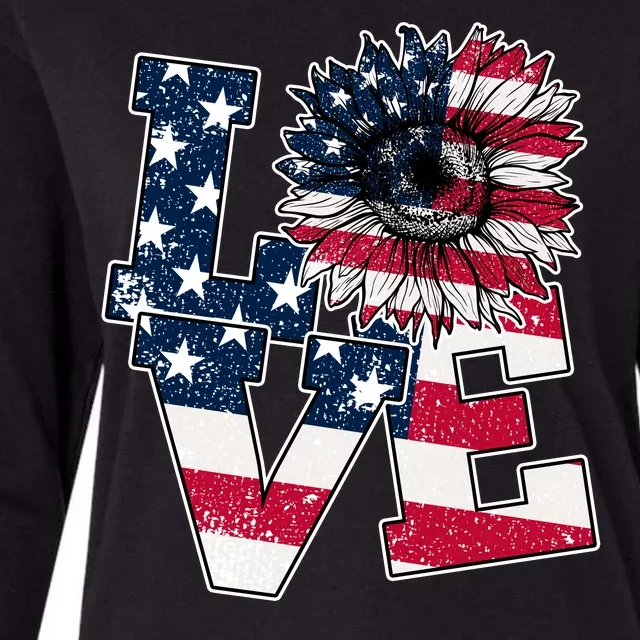 Love Sunflower Patriotic American Flag 4th Of July Womens Cotton Relaxed Long Sleeve T-Shirt