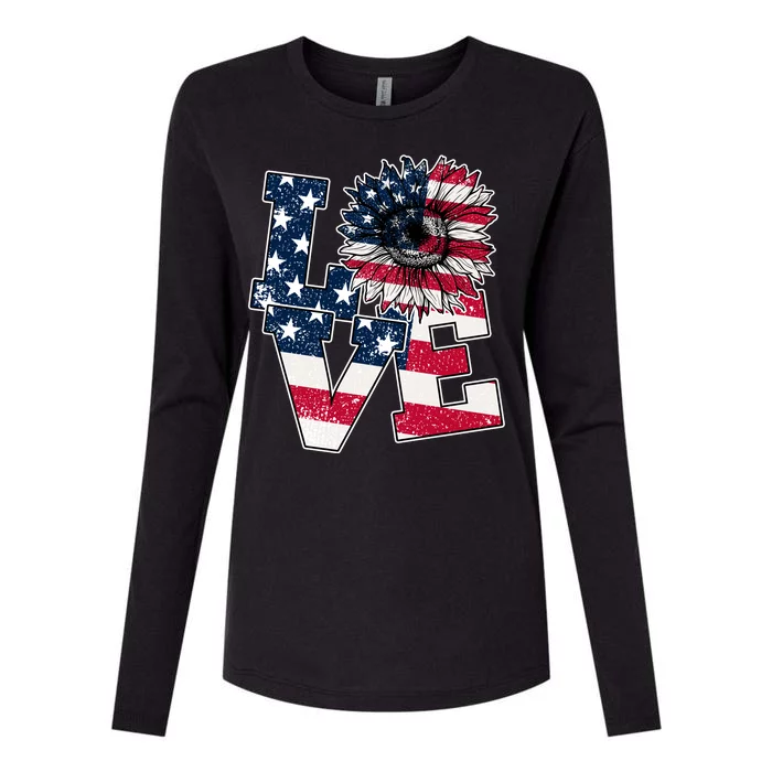 Love Sunflower Patriotic American Flag 4th Of July Womens Cotton Relaxed Long Sleeve T-Shirt