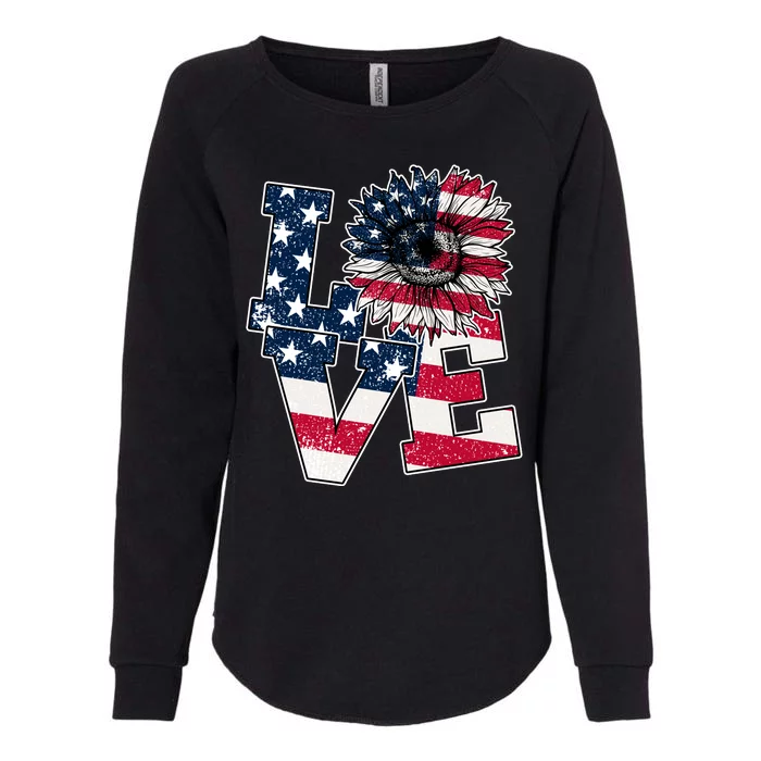 Love Sunflower Patriotic American Flag 4th Of July Womens California Wash Sweatshirt