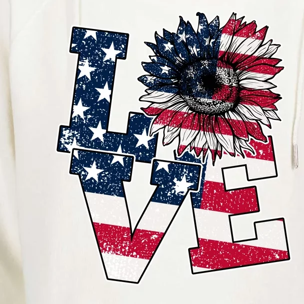 Love Sunflower Patriotic American Flag 4th Of July Womens Funnel Neck Pullover Hood