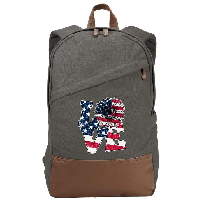 Love Sunflower Patriotic American Flag 4th Of July Cotton Canvas Backpack