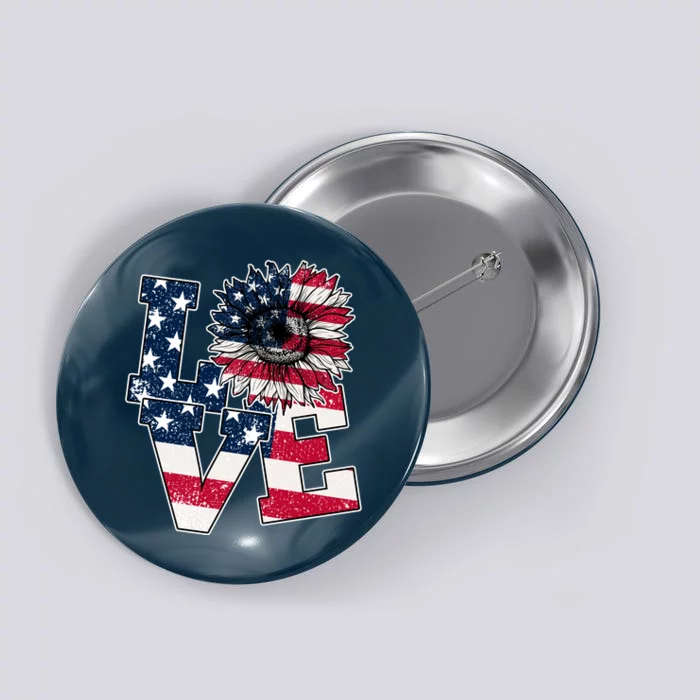 Love Sunflower Patriotic American Flag 4th Of July Button