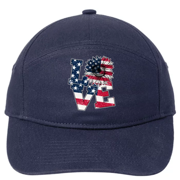 Love Sunflower Patriotic American Flag 4th Of July 7-Panel Snapback Hat