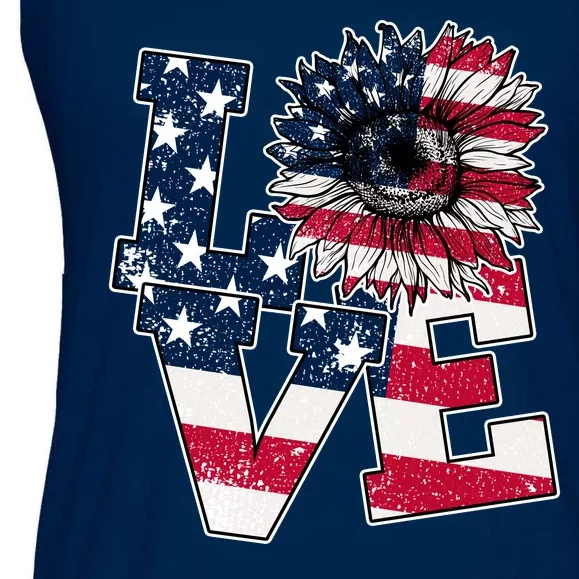 Love Sunflower Patriotic American Flag 4th Of July Ladies Essential Flowy Tank