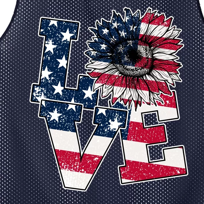 Love Sunflower Patriotic American Flag 4th Of July Mesh Reversible Basketball Jersey Tank