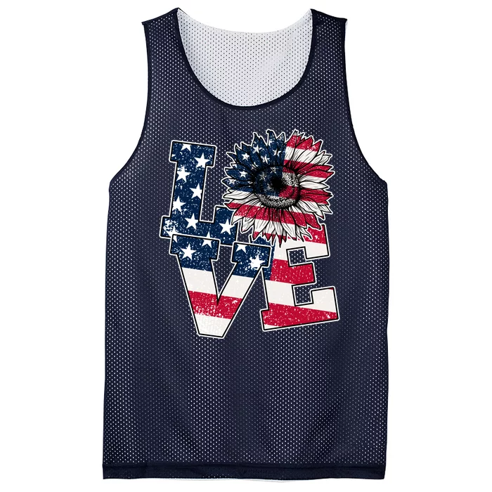 Love Sunflower Patriotic American Flag 4th Of July Mesh Reversible Basketball Jersey Tank