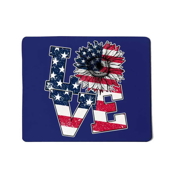 Love Sunflower Patriotic American Flag 4th Of July Mousepad