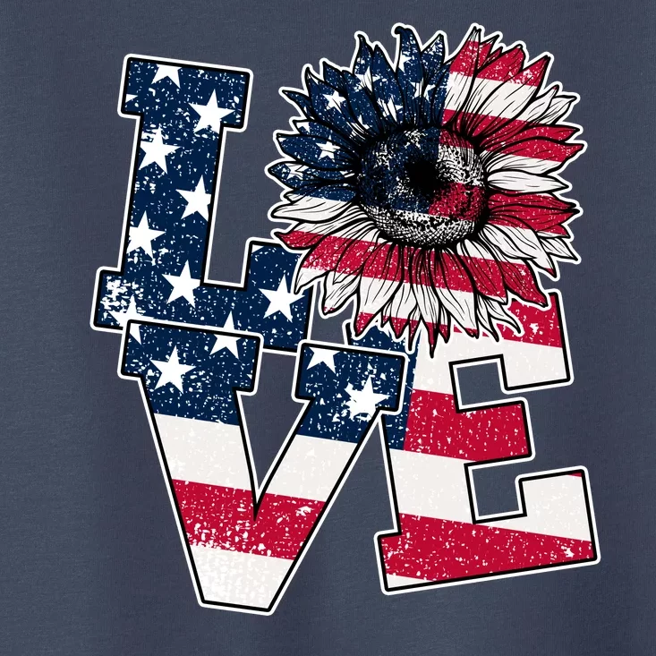 Love Sunflower Patriotic American Flag 4th Of July Toddler T-Shirt