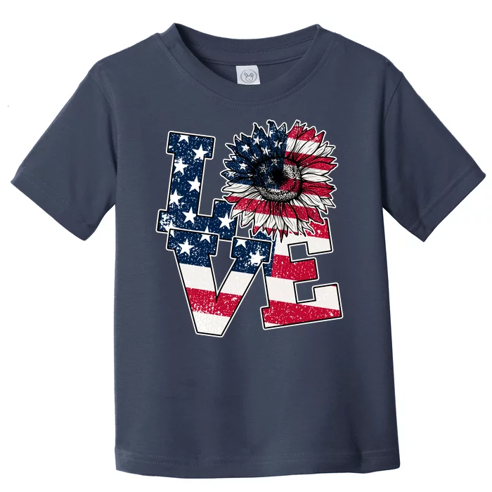 Love Sunflower Patriotic American Flag 4th Of July Toddler T-Shirt