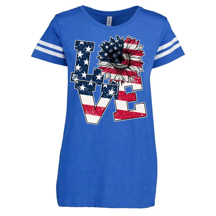 Love Sunflower Patriotic American Flag 4th Of July Enza Ladies Jersey Football T-Shirt