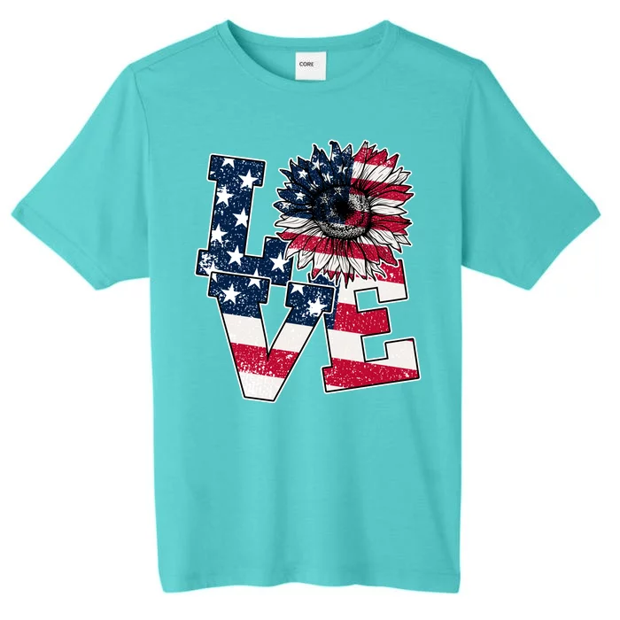 Love Sunflower Patriotic American Flag 4th Of July ChromaSoft Performance T-Shirt