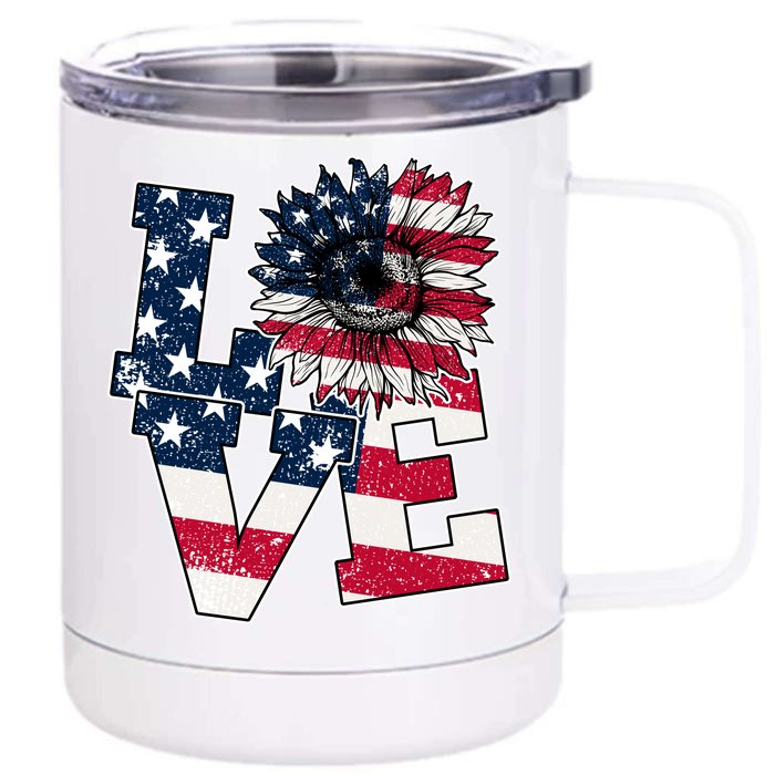 Love Sunflower Patriotic American Flag 4th Of July Front & Back 12oz Stainless Steel Tumbler Cup