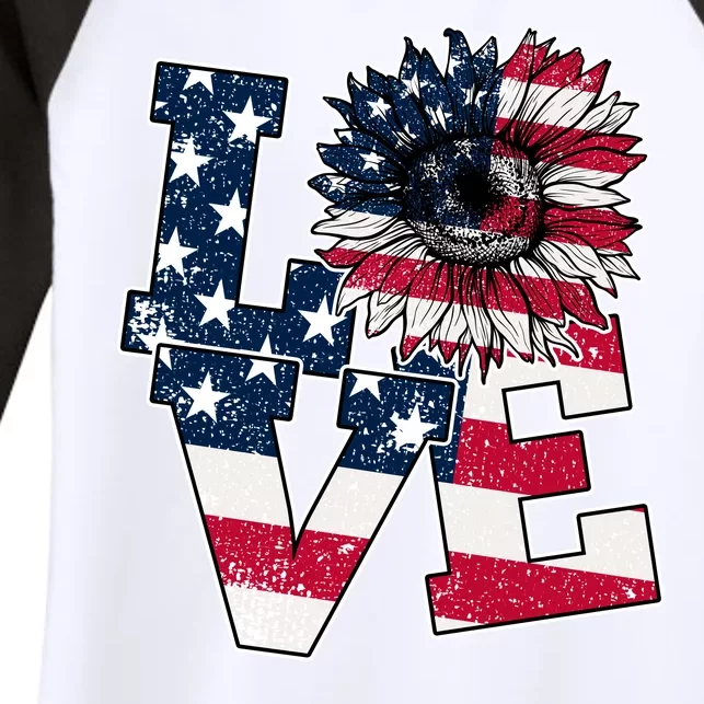 Love Sunflower Patriotic American Flag 4th Of July Women's Tri-Blend 3/4-Sleeve Raglan Shirt