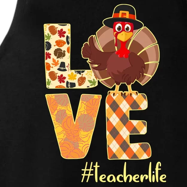 Love Teacher Life Turkey Thanksgiving Ladies Tri-Blend Wicking Tank