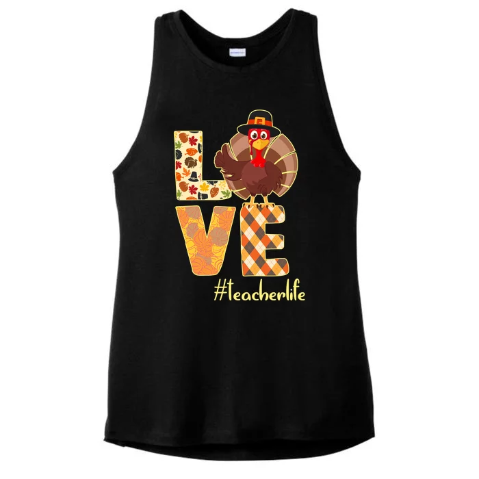 Love Teacher Life Turkey Thanksgiving Ladies Tri-Blend Wicking Tank