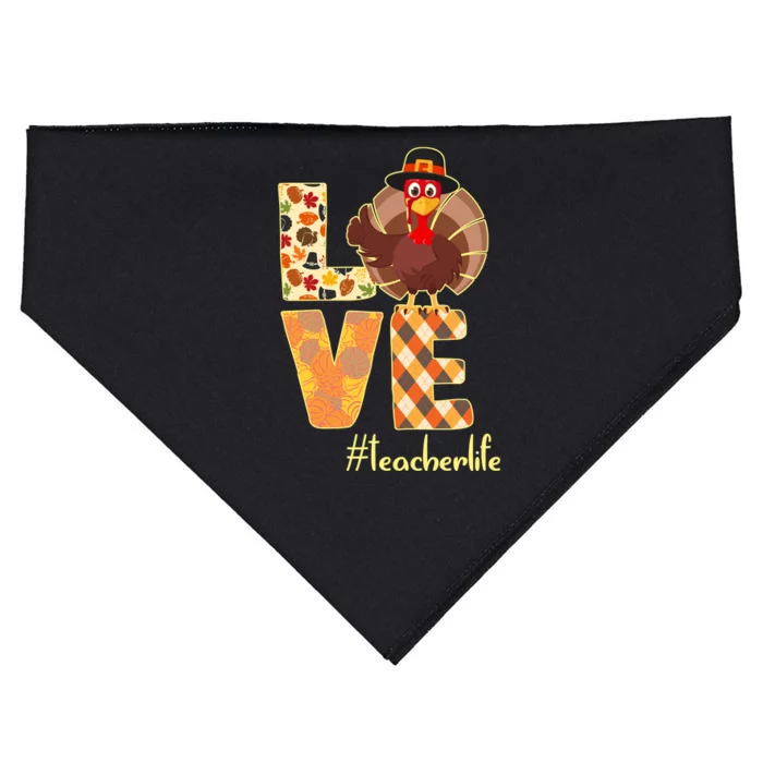 Love Teacher Life Turkey Thanksgiving USA-Made Doggie Bandana